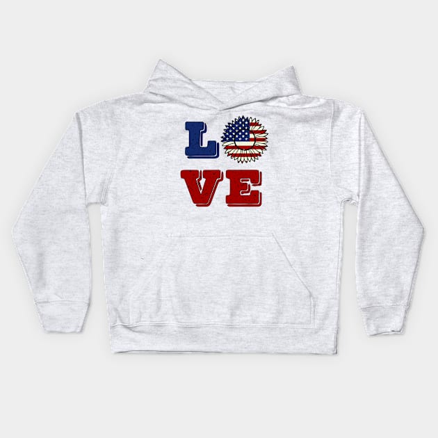 Love patriotic Sunflower 4th of July Kids Hoodie by sevalyilmazardal